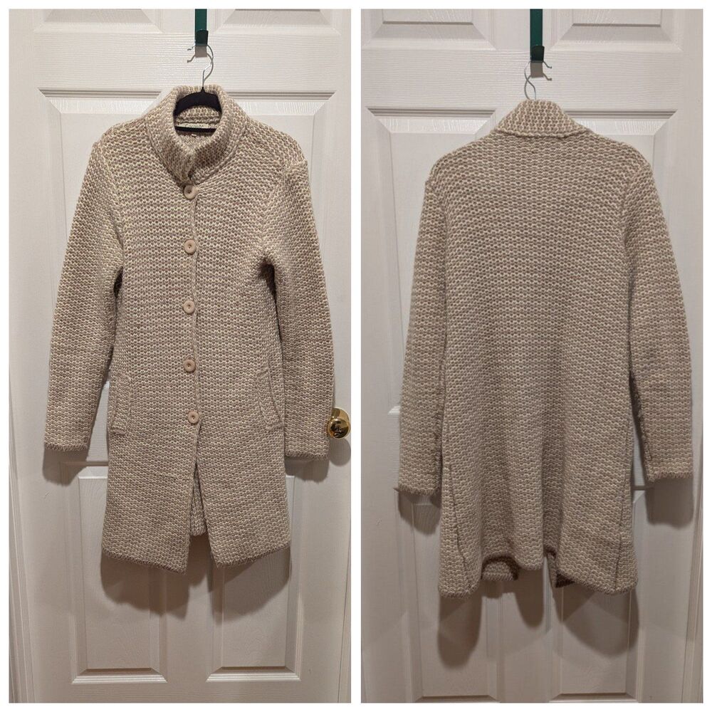 Fisherman Knit Lagenlook Cabincore Long Cardigan Coat‎ Cocogio Italy Wool Large